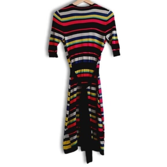 BCBG MAXAZRIA Elia Surplice Faux Wrap Fine Knit Stripe V-Neck Dress Sz S - Picture 10 of 16